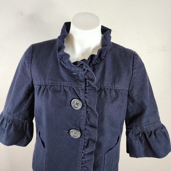 J. Crew Fiona Refined Canvas Navy Blue Jacket 3/4 Sleeve Size 6 - Picture 4 of 14